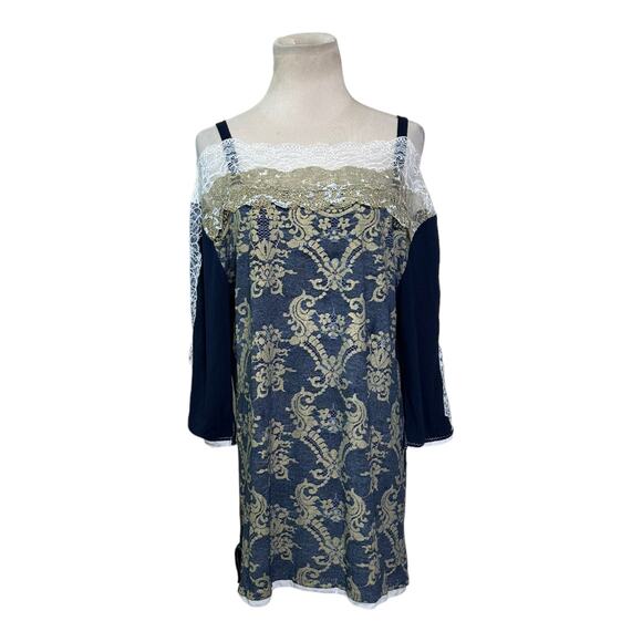 Elisa Cavaletti blue white lace detail cold shoulder blouse size M - Picture 1 of 12